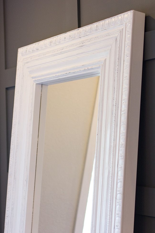 diy white vintage floor mirror closeup