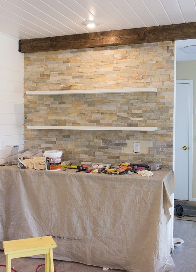 diy quartz ledgestone wall installation