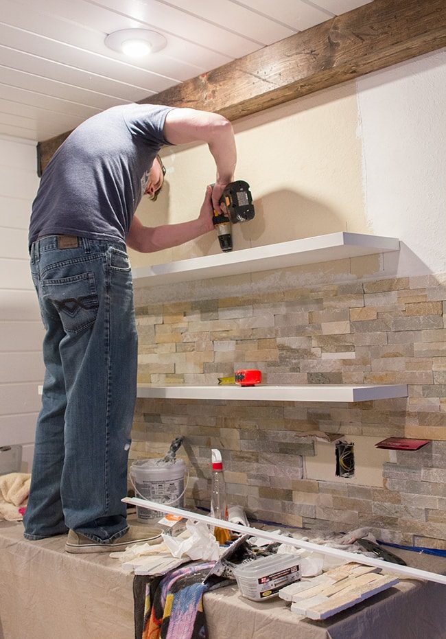 diy quartz ledgestone wall installation