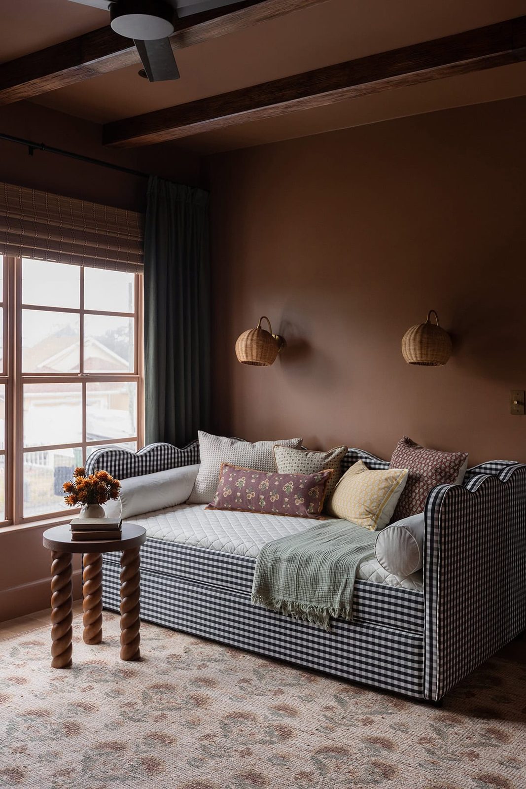 benjamin moore maplewood dark brown cozy cottage bedroom