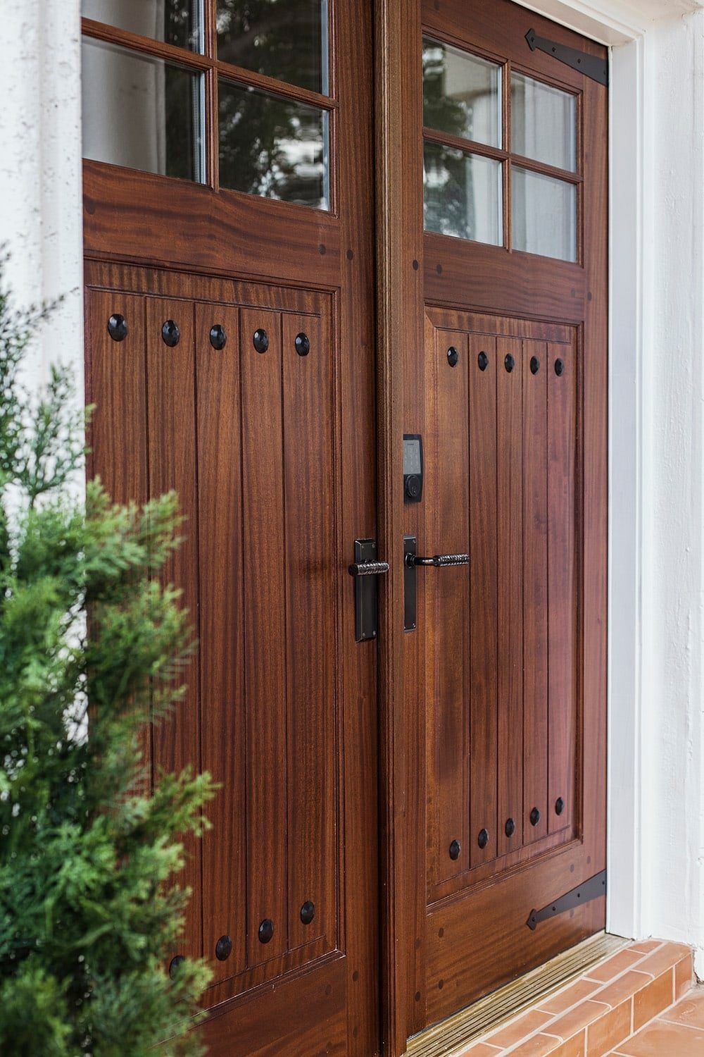 european style rustic front double wood doors