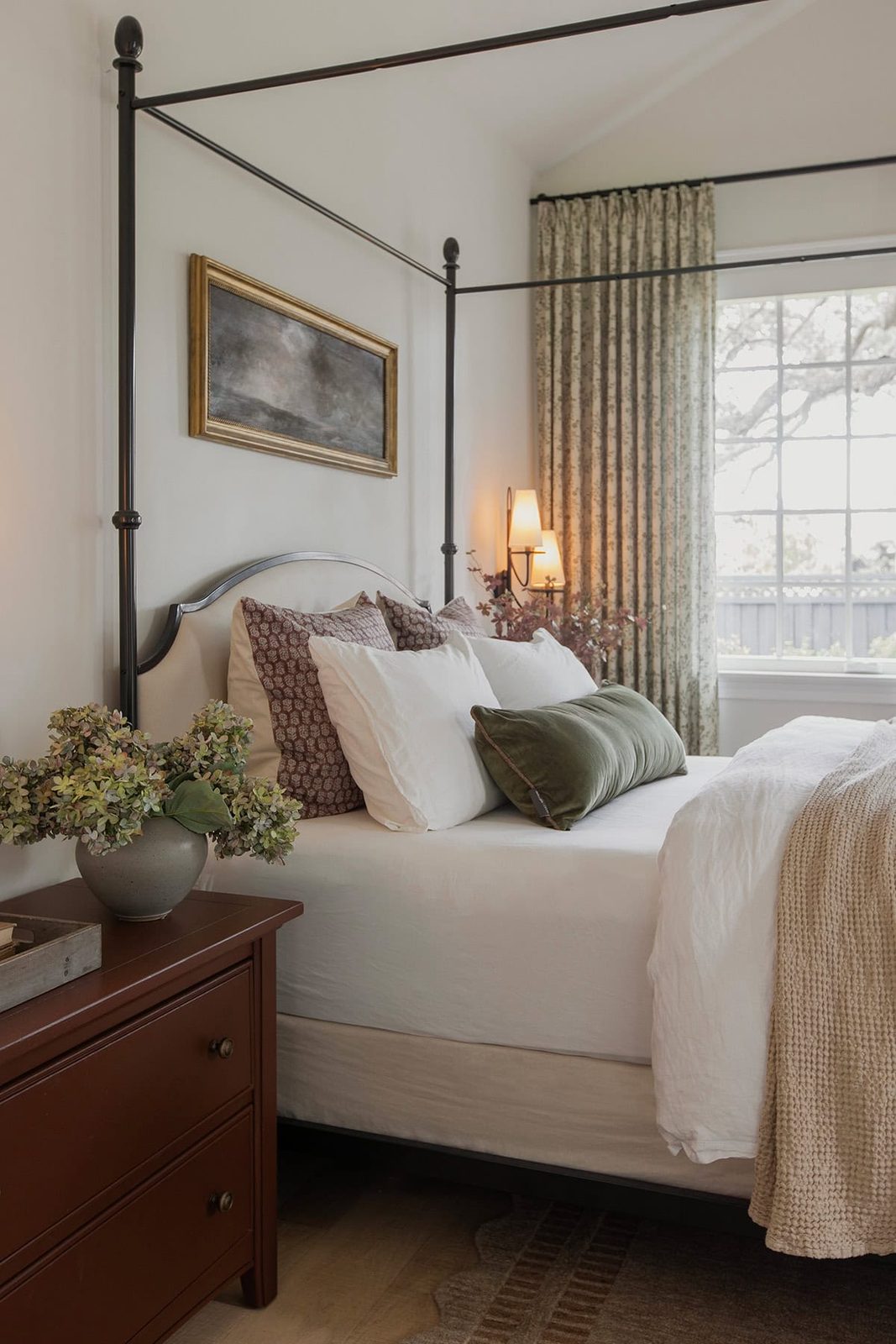 master bedroom with twopages sarale curtains, canopy bed