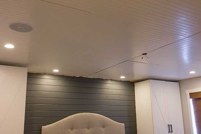 Master Makeover: Beadboard ceiling, lights & speakers
