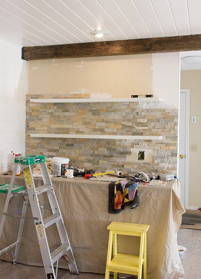 diy quartz ledgestone wall installation