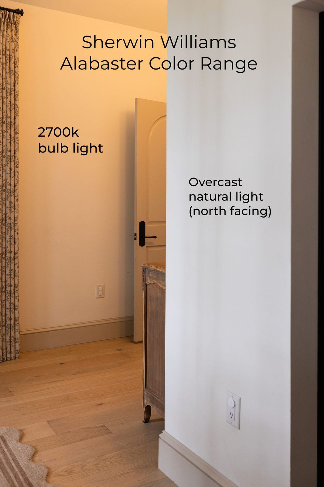sherwin williams alabaster in warm artificial light vs overcast natural light
