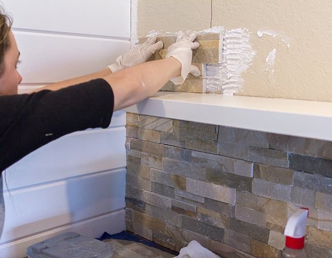 diy quartz ledgestone wall installation