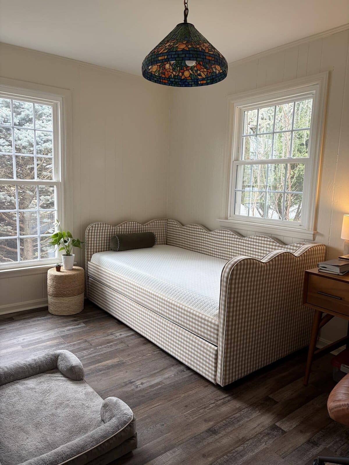 tan twin gingham trundle bed