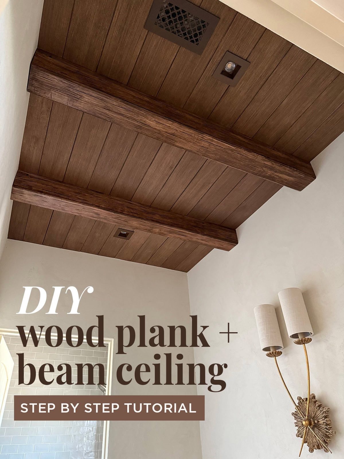 DIY Wood Plank and Beam Ceiling