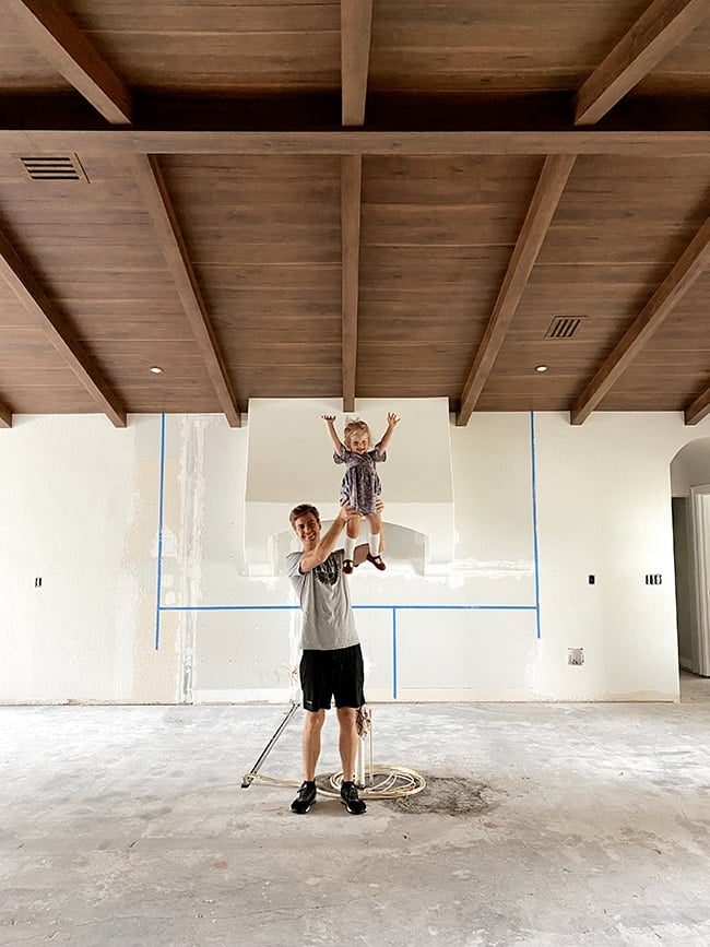 Vaulted ceiling beams with laminate wood