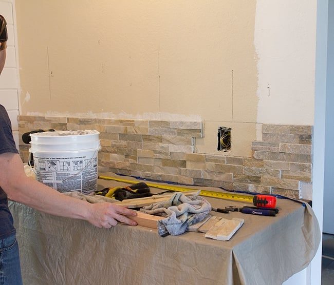 diy quartz ledgestone installation on a wall