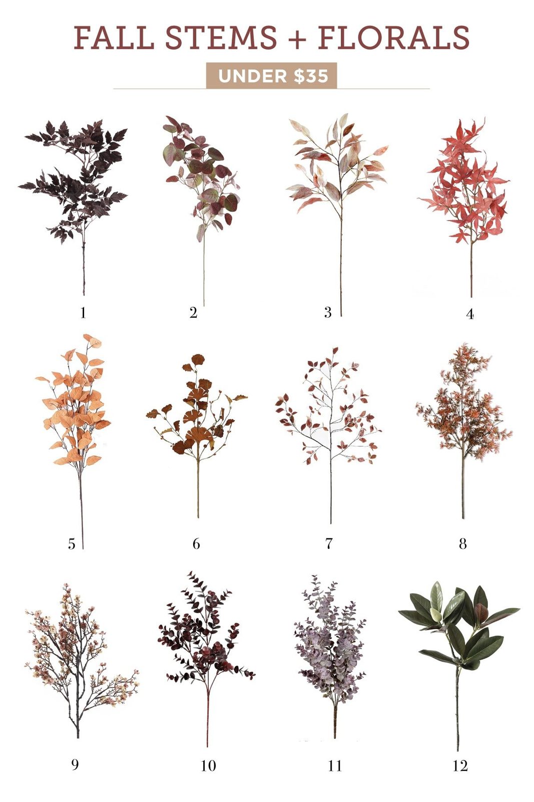 faux fall stems and florals under 35