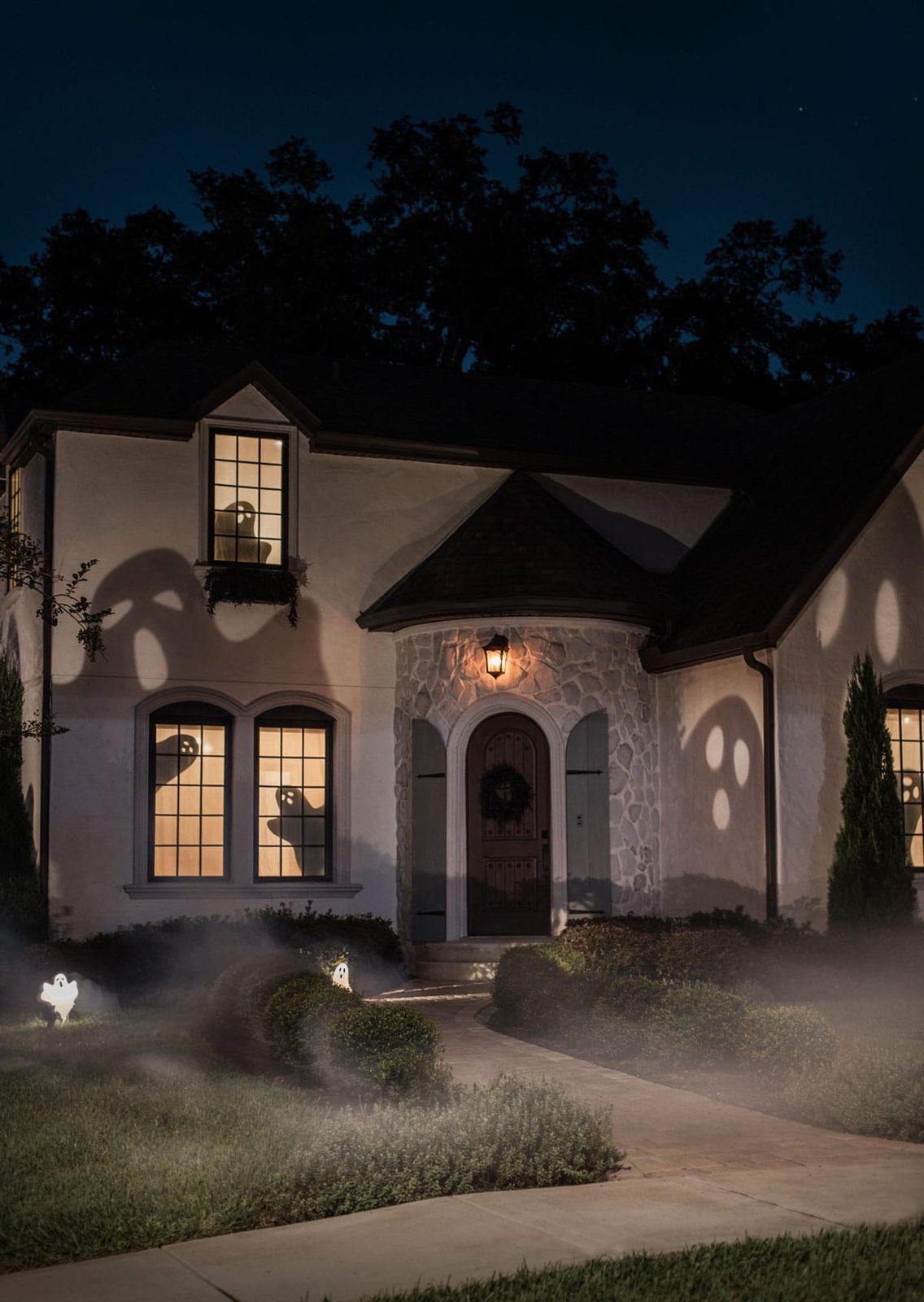 ghost shadows on house halloween decorating ideas