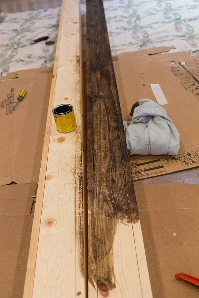 staining diy wood beams dark walnut