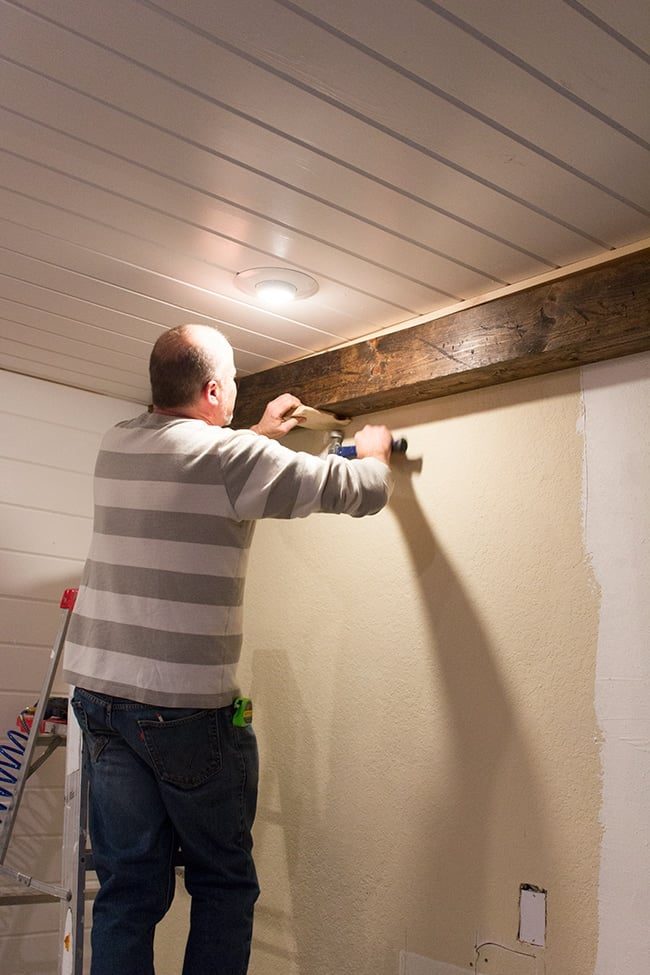 how to install faux wood beams on a ceiling