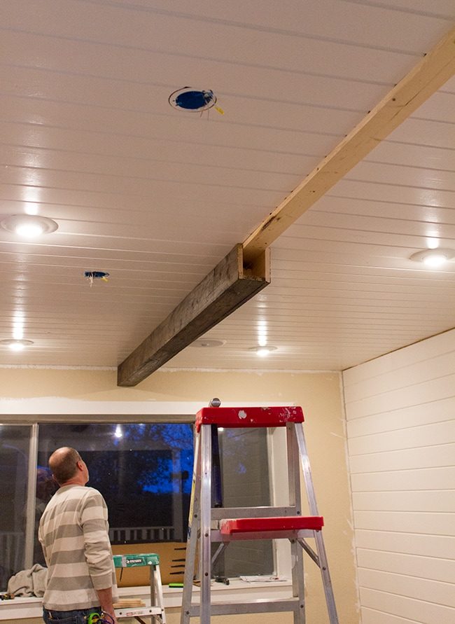 faux wood beam ceiling installation
