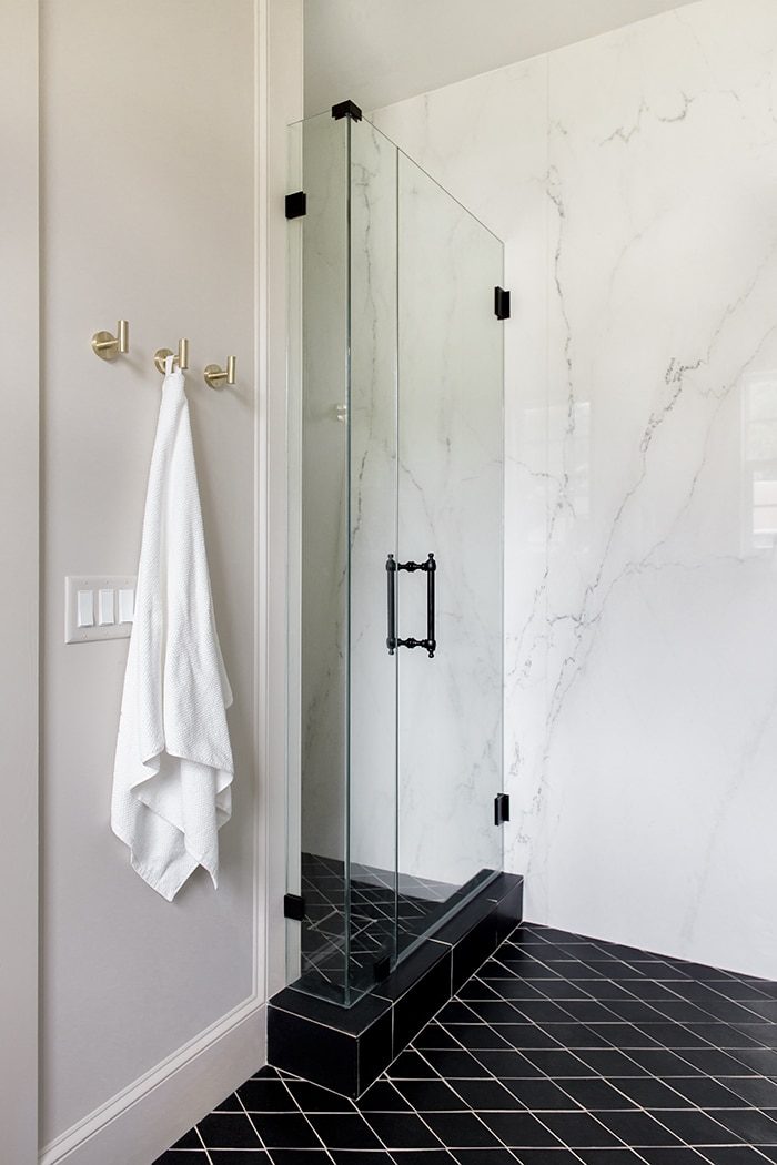 bathroom with black floors