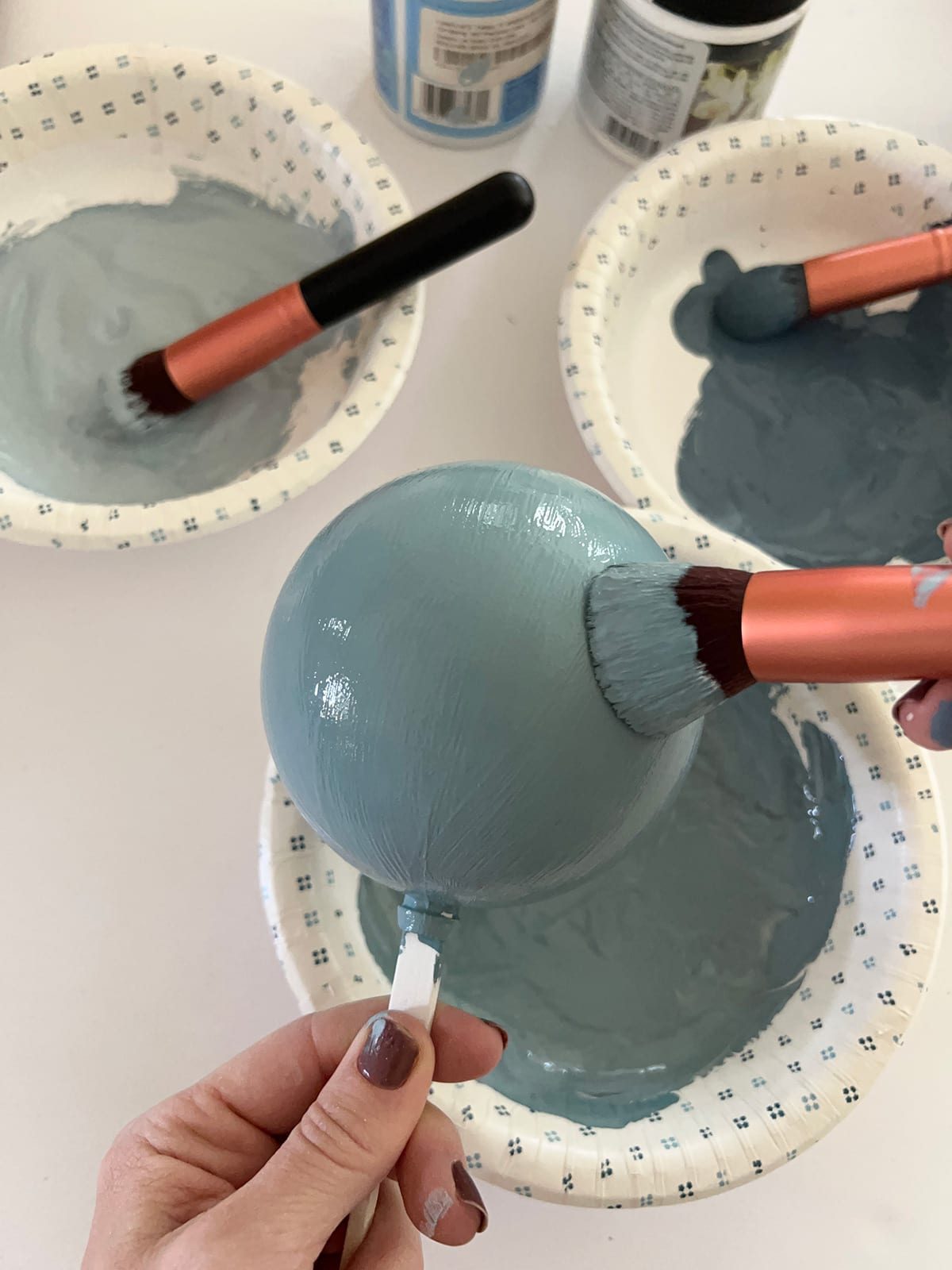 diy painted blue ornaments