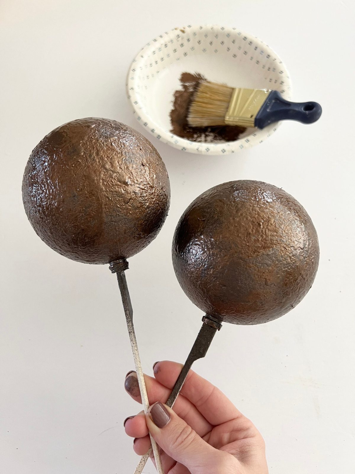 painted copper textured diy christmas ornaments