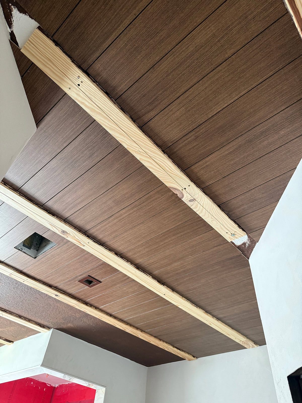 diy wood plank and beam ceiling tutorial